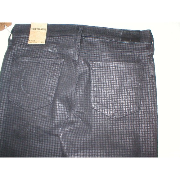 New Womens 31 True Religion Brand Jeans NWT Halle Skinny Black Gray Houndstooth - Picture 2 of 4